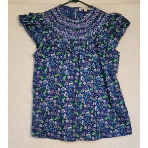 LOFT Smocked Balloon Sleeve Blouse Floral Size Small Women's Ruffle 0961